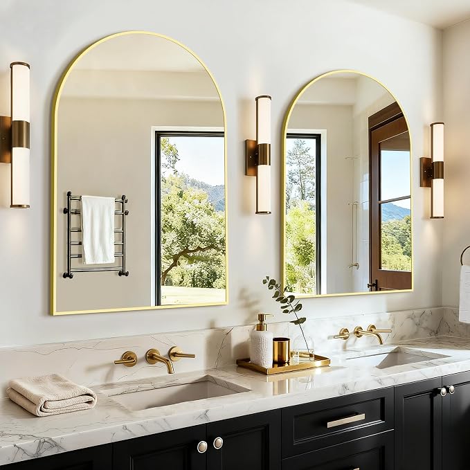 Arched Bathroom Vanity Mirror for Over Sink, 2 Pack 30”x20”, Gold by LawadaMirror