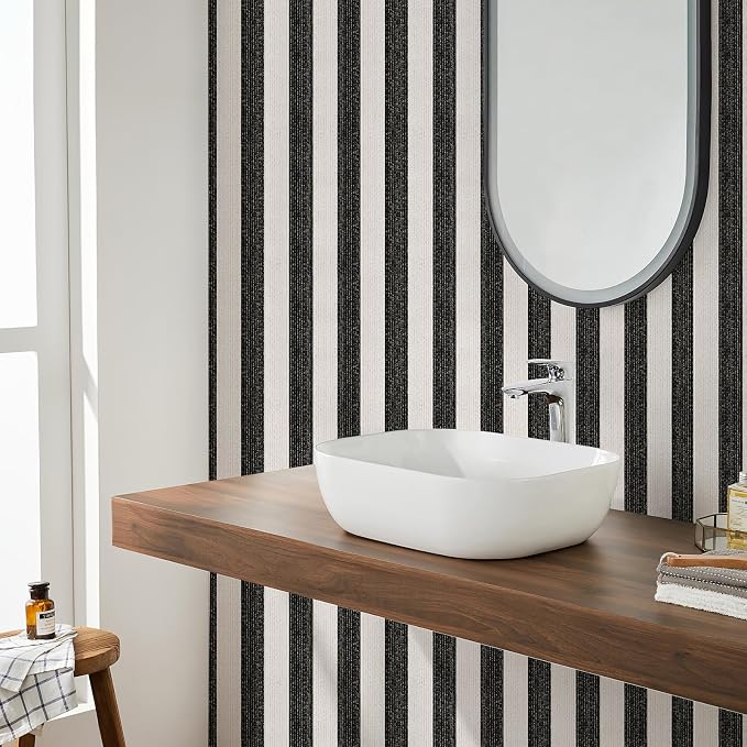 Black Stripe Peel and Stick Wallpaper 15.7" x 118" | Black and White Striped Boho Self-Adhesive Contact Paper Removable Waterproof Wallpaper for Bedroom,Cabinets,Drawer Liners - Image 6