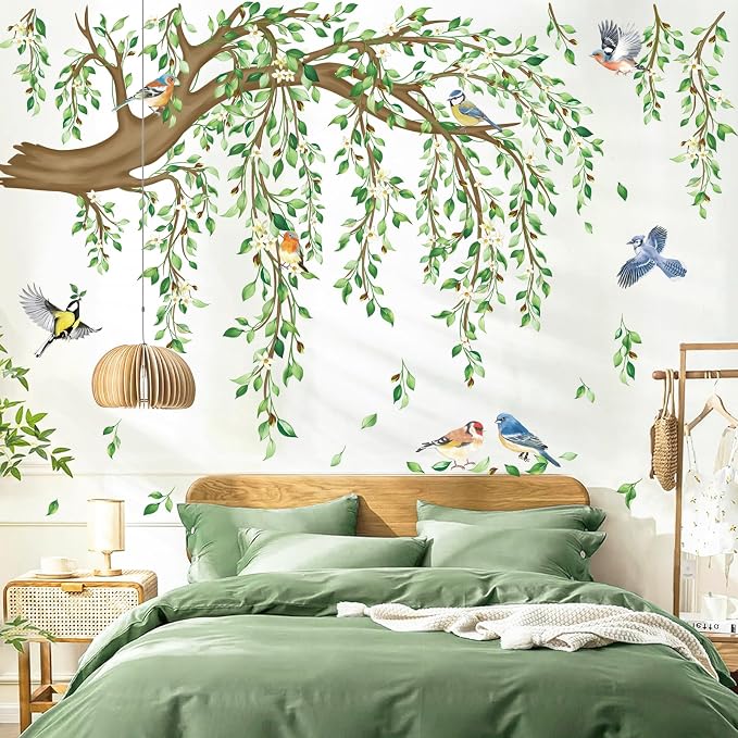 decalmile Tree Branch Hanging Vine Green Leaf Wall Decals Stickers (XL) by decalmile