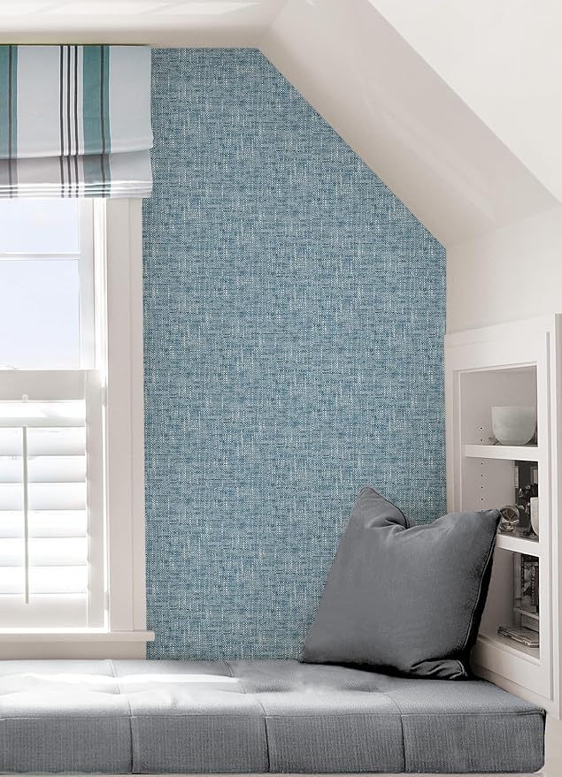 NuWallpaper NU2918 Navy Poplin Texture Peel & Stick Wallpaper, Blue - Image 5