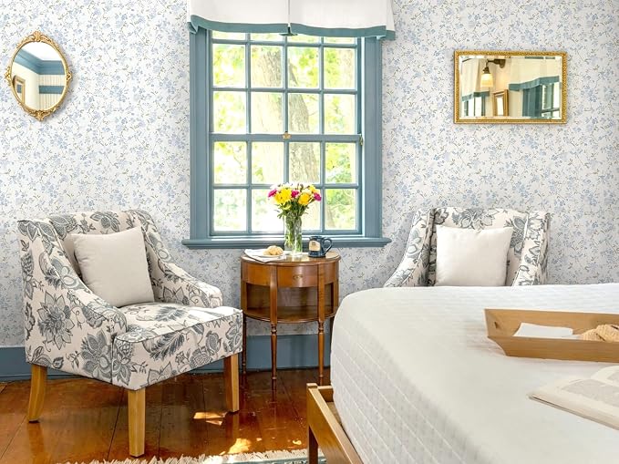 Peel and Stick Wallpaper for Nursery Blue Cherry Blossom Waterproof | 78.7"×17.3" Blue Floral Watercolor Wallpaper Gentle Accent Wall Decor with Grid Lines for Bedroom Vinyl Self-adhesive - Image 8