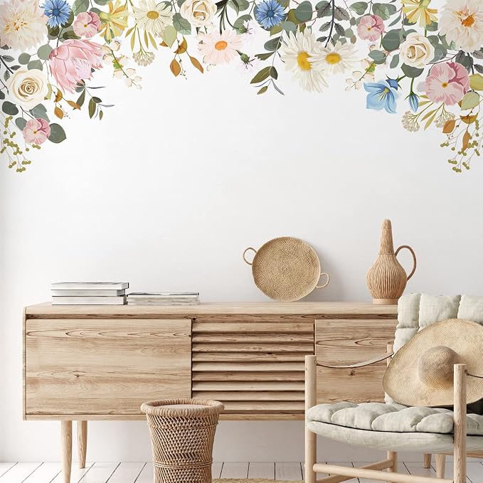 Zonon 6 Pcs Flower Wall Decals Peel and Stick Sticker, Vintage | Vinyl Removable Wall Stickers & Murals, Rose and Daisy Wall Decals, Wildflower Decor for Bedroom, Living Room, Nursery - Image 3
