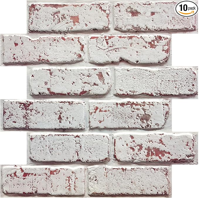 COMSTICKC 3D Faux Brick Wall Panels Peel and Stick, 10 Pcs 11.8" x 11.8" | Whitewash, Not Real Brick, Small Size, Ultra-Light PVC Sticker, Fake Brick Decorative Tiles for DIY Decor, Cover 9.7 sq ft by COMSTICKCDECOR