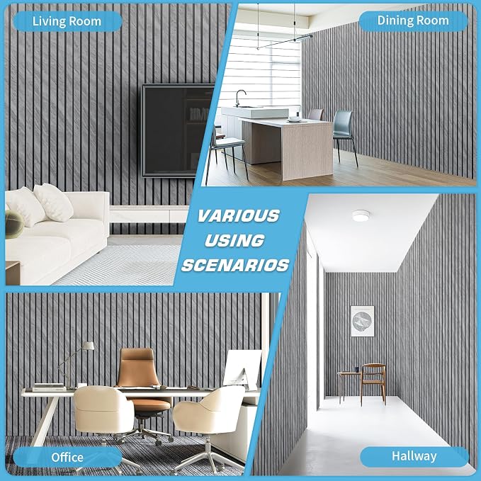 Art3d Six-Grid Design Slim Slat Wall Panel, 104 x 12 Inch, 4-Pack, Granite | Lightweight, Wainscoting, Waterproof, Easy to Clean, Sturdy, Glue on, Elegant Style, for Bedroom, Office, Home Improvement - Image 4