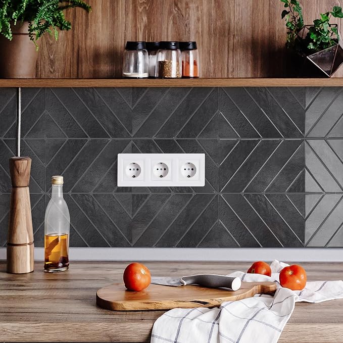 STICKGOO Herringbone Peel and Stick Backsplash, Shiny Black, 10 Sheets | 12.6 x 9.7 in, Thicker Rectangular Vinyl Stick-On Wall Tiles, Easy Alignment, Waterproof, Easy to Clean, Kitchen/Bathroom - Image 3