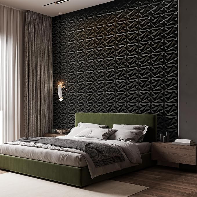 INMOZATA 3D Wall Panels, Diamond Textured PVC Accent Wall Panels | 33-Pack 12" x 12" PVC Decorative Wall Panels for Interior Wall Decor, TV Gaming Living Room, Bedroom Background, Black - Image 5
