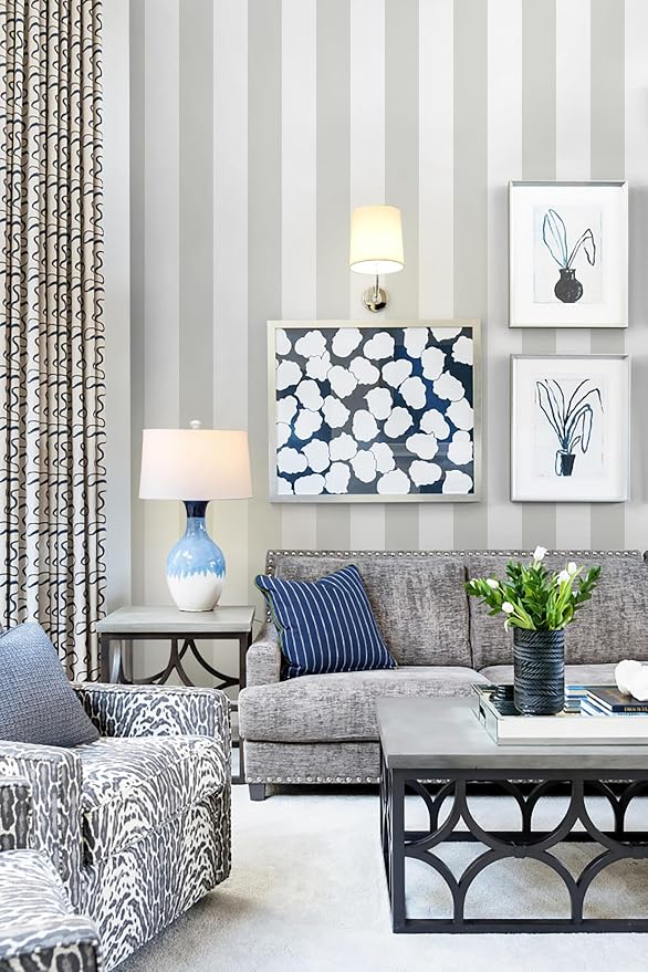 Guvana 17.7"x197" Striped Peel and Stick Wallpaper Grey and White Contact Paper Modern Removable Wallpaper Gray Striped Self-Adhesive Contact Paper for Livingroom Cabinets Decor - Image 3