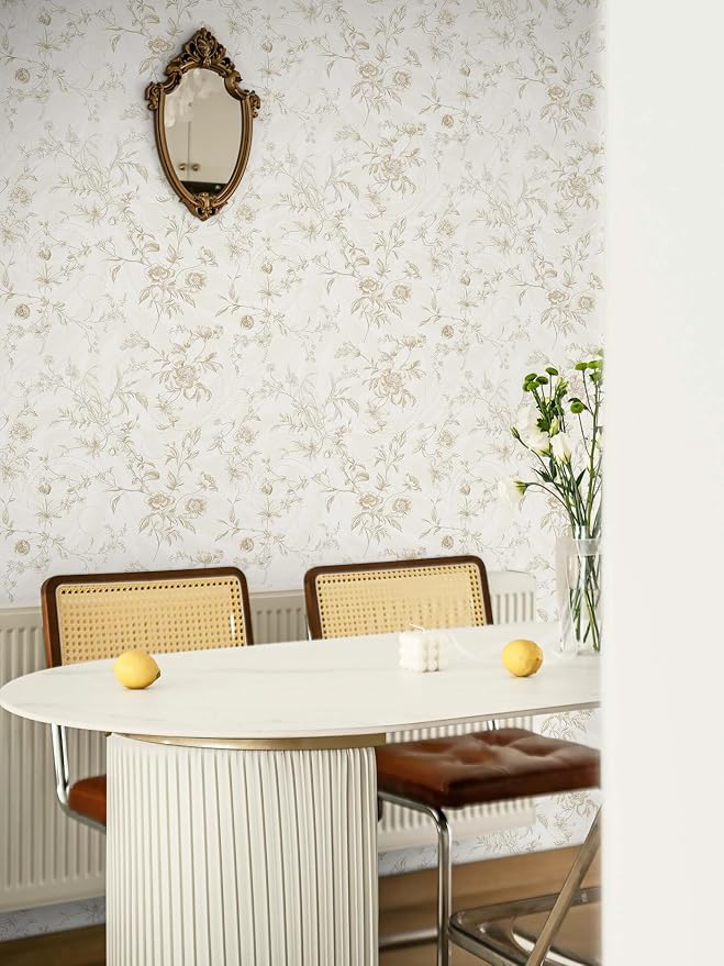 Ismoon Floral Peel and Stick Wallpaper Vintage Beige Stick on Wall Paper French Textured Contact Paper for Cabinet Removable Self Adhesive Wallpaper Vinyl Roll Shelf Decro, 17.3inx787in - Image 7