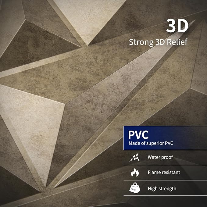 Art3dwallpanels 3D Wall Panels Diamond, PVC Antique Gold | 3D Raised Diamond Wall Tiles, Waterproof Fireproof, 12 Sheets Large Size Pack, Easy DIY Install for Bedroom Living Room Wall - Image 3