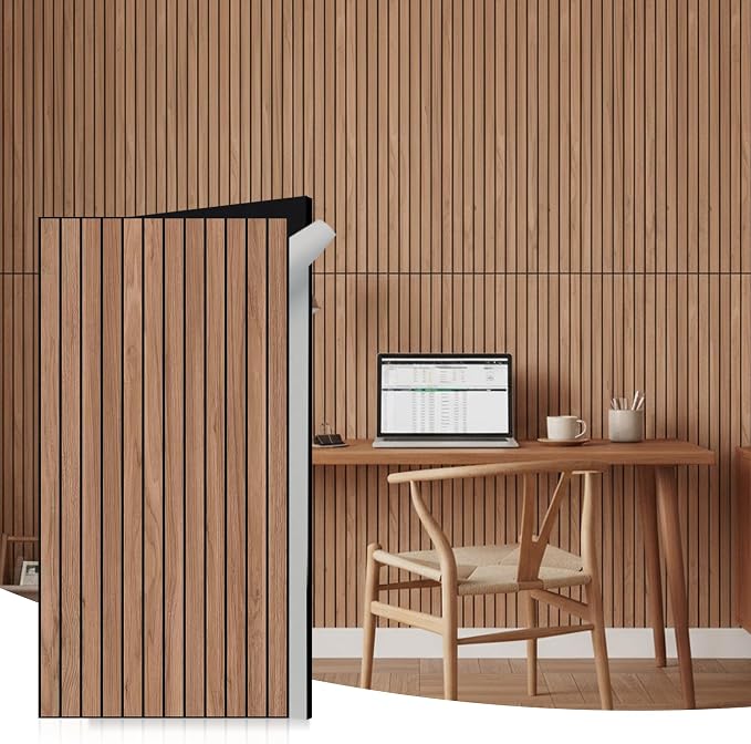 WoveN SounD Acoustic Wall Panels, Teak, 10 Pack, 47.2x23.6 in | Self-Adhesive, Peel and Stick, NRC 0.95, Premium Sound, Echo Proof, Slat Decor, Studio, Home, Office, Media Room by WovenSound