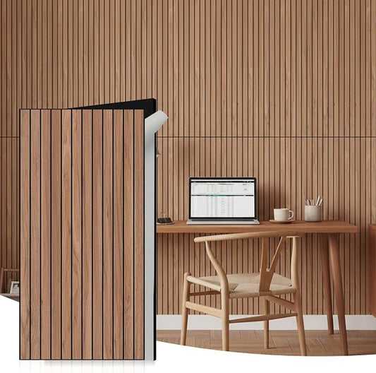 WoveN SounD Acoustic Wall Panels, Teak, 10 Pack, 47.2x23.6 in | Self-Adhesive, Peel and Stick, NRC 0.95, Premium Sound, Echo Proof, Slat Decor, Studio, Home, Office, Media Room by WovenSound