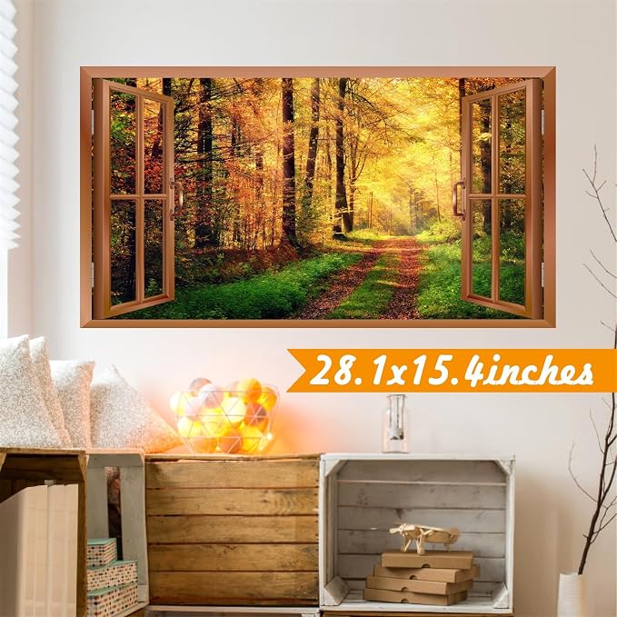 Autumn Forest Wall Stickers 3D Fake Windows Fall Wall Decals Peel and Stick | Removable Nature Trees Landscape Faux Window Stickers, Thanksgiving Day Art Murals, for Bedroom Living Room Office Decoration - Image 6