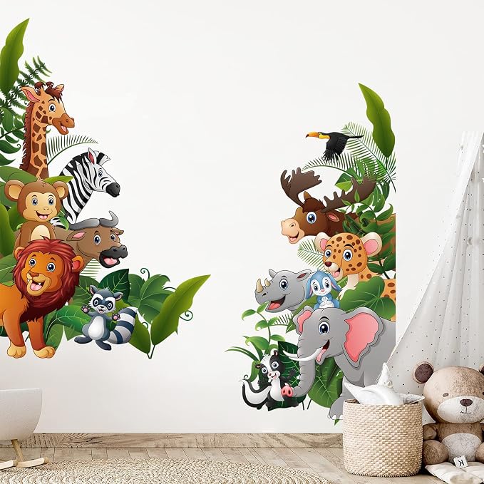 Supzone Jungle Animal Wall Stickers Cartoon Animal Wall Decal Elephant Monkey Giraffe Lion Wall Decor DIY Vinyl Mural Art for Kids Baby Nursery Bedroom Living Room Playroom - Image 8