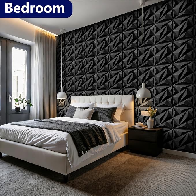 3D Wall Panels Black PVC Wall Panels for Interior Decor 12"x12" | 3D Black Wall Panels for Living Room, Bedroom, Gaming Room Decor, Lobby Office Accent Walls, 10 Pack Covers 10.Sq.Ft. - Image 7