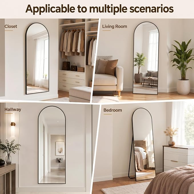 Antok Full Length Mirror, 46"x86" Floor Mirror with Stand, Black, Arched - Image 6