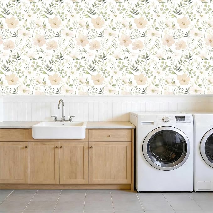 Floral Peel and Stick Wallpaper 17.7in x 118in | Watercolor flower removable self adhesive design for cottagecore bedroom accent walls - Image 9