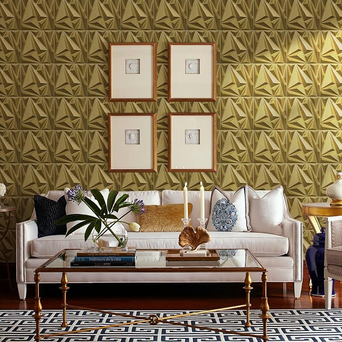 STICKGOO 3D Wall Panels for Interior Wall Decor, 12''x12'', PVC, 33 Pack | Brushed Gold Diamond Design, Waterproof Accent Wall Panels for Bedroom, Gaming, Living Room, TV Background, Cover 32.Sq.Ft - Image 9