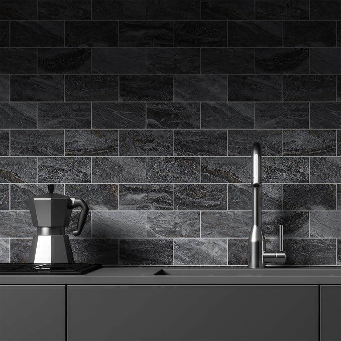 StyloVue 100 Pieces Peel and Stick Backsplash for Kitchen, 3" x 6" PVC Subway Tile 2026 Upgraded Gray-Gold Stone Backsplash Stick on Tile Elevate Kitchen Fireplace RV - Image 8