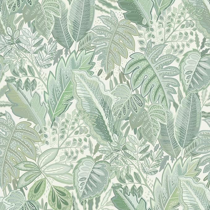 SOON AFTER Green Tropical Leaf Peel and Stick Wallpaper, 17.3" x 472" Removable &Waterproof Vinyl Contact Paper, Boho Jungle Leaf Self-Adhesive Wallpaper for Bedroom, Living Room, Cabinets by SOONAFTER