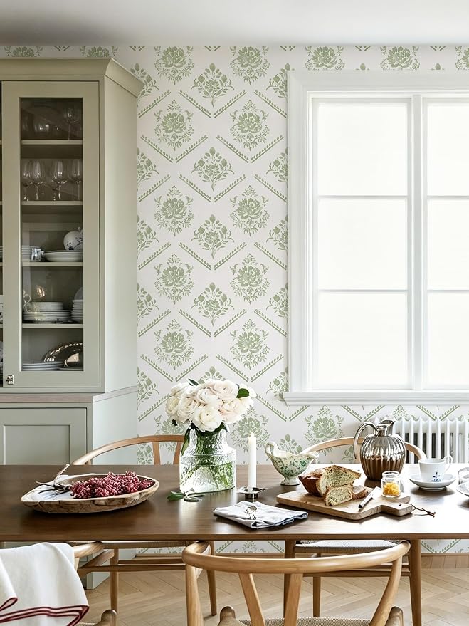 Ismoon Boho Floral Peel and Stick Wallpaper Sage Green for Vintage Bedroom | Renter Friendly Self Adhesive Removable Textured Contact Paper Botanical Wall Paper Vinyl for Bathroom Decor 17.3 X 78.7in - Image 3