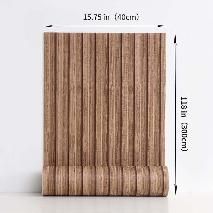 Haimin Wood Grain Slat Wall Panels Peel and Stick Faux Wood Thick Wallpaper | 118"x15.75" Waterproof PET & IXPE Foam Paneling Adhesive Smooth Beadboard Wallpaper Wall Covering Panels (Brown) - Image 4
