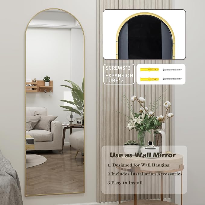 Dewfig 50"x 16" Full Length Door Mirror with Stand, Full Body Mirror, Gold - Image 5