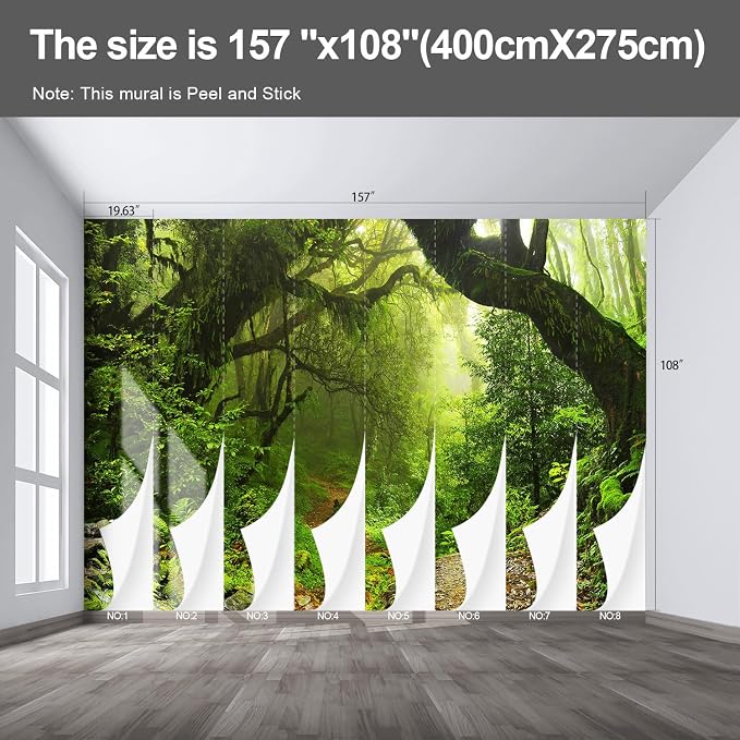 Forest Landscape Large wall murals Woodland Tree Peel and Stick self Adhesive Wallpaper for Bedroom Living Room - 108"x157" - Image 2