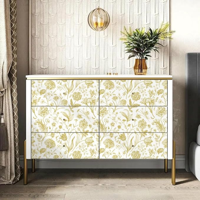 Floral Peel and Stick Wallpaper Gold Contact Paper 17in x 118in | Botanical Wallpaper Vintage Contact Paper Black Flower Removable Wall Paper for Bathroom Bedroom Boho Self Adhesive Vinyl - Image 6