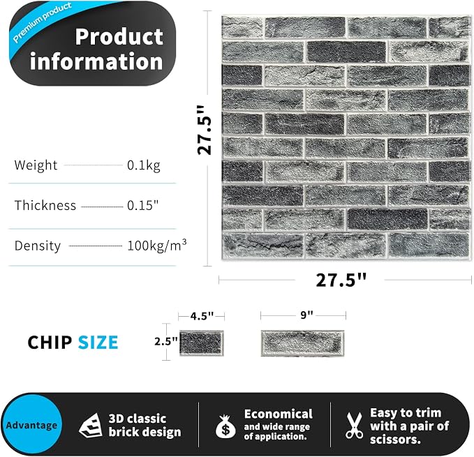 Art3d 10-Pack Durable Faux Brick Peel and Stick 3D Wall Panels, Stone Ash | Coverage: 52.5 Sq. Ft, Waterproof, Oil-Proof, Easy to Wipe, Decorative, Ideal for Bedroom, Kitchen - Image 6