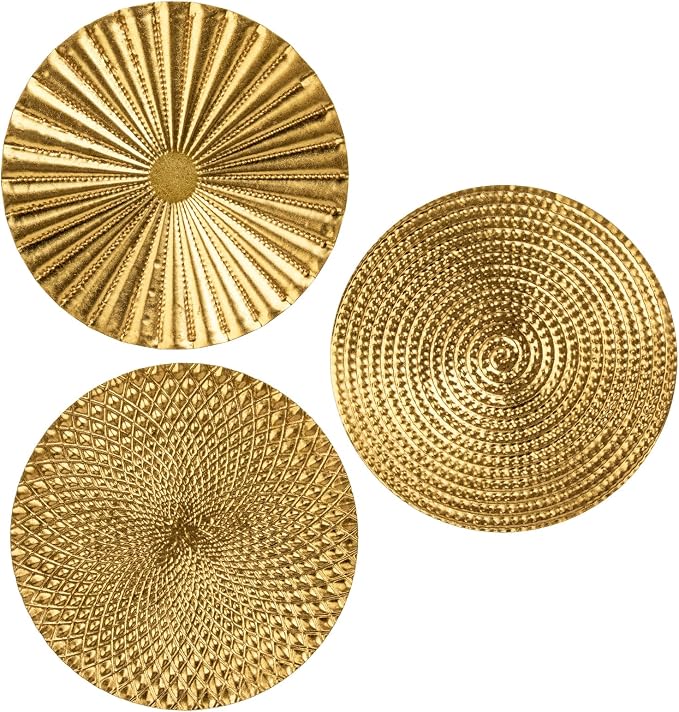 Briful 12" Gold Wall Décor Pack of 3 Metal Starbursts Radial Plate Wall Art Modern Accent Hanging Wall Decorations For Home Office Bedroom Or Living Room Wall Sculptures by Briful