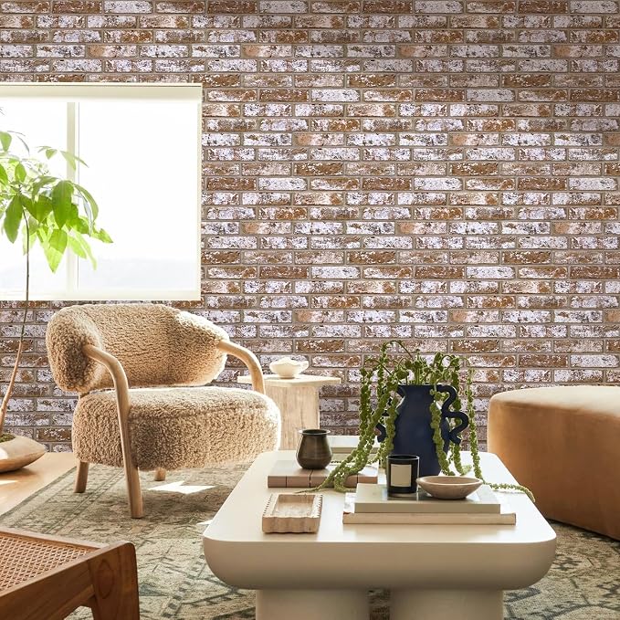 Commomy Faux Brick 3D Wall Panels - Not Real Brick 12 pcs of 22.8" x 11.8" | 22.8" x 11.8" Peel and Stick Tile Whitewash Brick Textured for Kitchen,Bedroom,Living Room（Covers 22.48 sq.ft） - Image 8