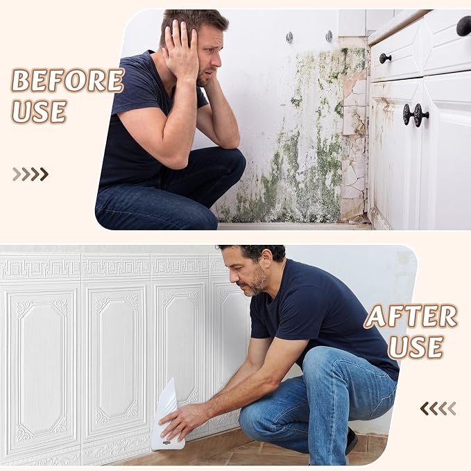 Nuanchu 10 Pcs 35 x 28 Inch Ceiling Tiles Peel and Stick, Vintage | Foam White 3D Wall Panels 26-105.5 Sq. ft Adhesive Glue up Waterproof Wallpaper for DIY Office Home - Image 5