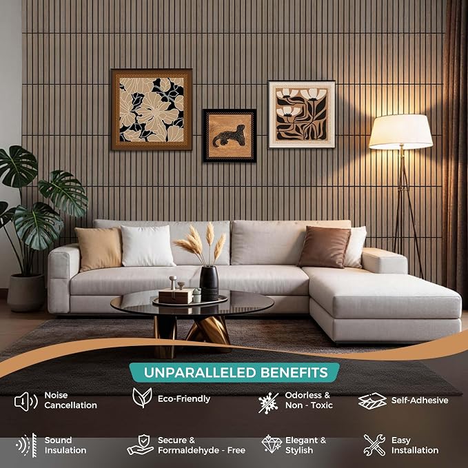 TO-TH Soundproof Panels Self-Adhesive Acoustic Wall Panel 12 Pack, Walnut | PVC Wood Grain Finish, Peel and Stick Wall Panels, 11.8"x15.7"x0.35", 100%Polyester Fiber, Wall Panel for Interior Wall Decor - Image 5
