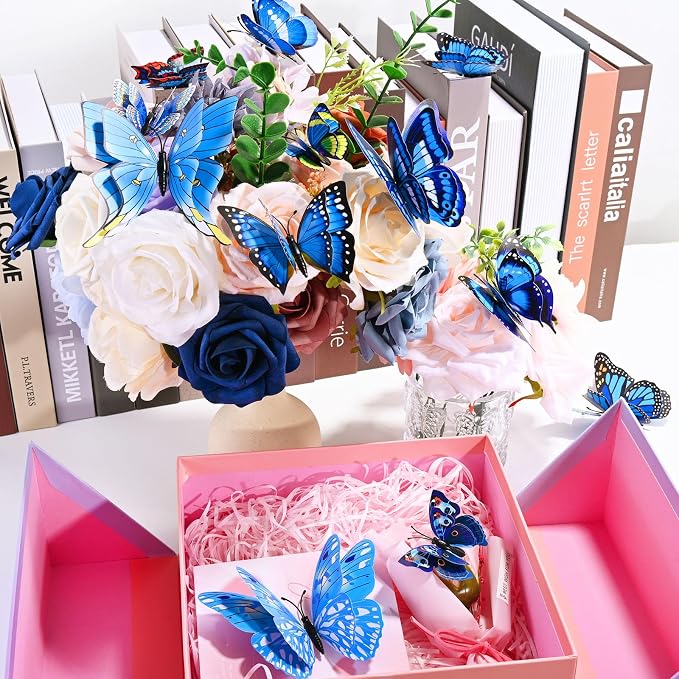 SAOROPEB 3D Butterfly Wall Decor, 48 Pcs Double Layer Butterfly Decorations for Party Decorations Locker Decor Refrigerator Decal, Reusable (Blue) | Double Layer for Party Decorations Locker Decor Refrigerator Decal, Reusable - Image 5