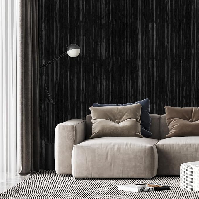Black Grasscloth Peel and Stick Wallpaper Vintage Texture Removable Waterproof Wallpaper for Room Walls, Cabinets, Furniture, Drawers, Desk A Set of 23.6"x480" - Image 7