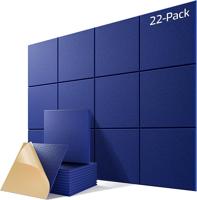 22 Pack Self-Adhesive Acoustic Panels, 12" X 12" X 0.4" High-Density Sound Proof Foam Panels for Walls, Soundproof Wall Panels for Home & Office (Blue) by Lebenforce
