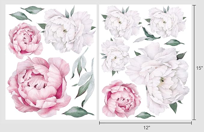 Peony Watercolor Wall Decals (Pink and White Watercolor) - Spring Decor Flowers Decals for Wall - Botanical Bedroom Sticker Girls - Floral Peonies Pink Botanical Stickers Bedroom Nursery w/test Sample - Image 5