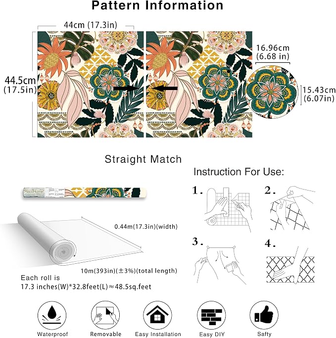 HAOKHOME Tropical Wallpaper Peel and Stick Wallpaper Boho 17.3in x 32.8ft | Floral Botanical Leaf Textured Removable Waterproof Renter Friendly Wall Paper Cream Pink Green Bathroom Bedroom ContactPaper - Image 7
