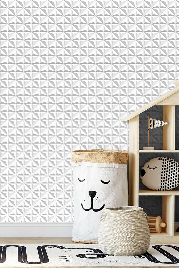 3D Flat Visual Effect Wallpaper Peel and Stick 23.6"x196.8" White Diamond Wallpaper Self-Adhesive Removable Wallpaper Effect Contact Paper Grey White - Image 3