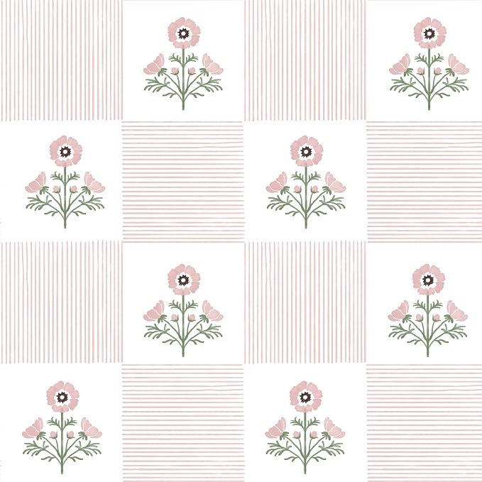 Guvana Pink Floral Peel and Stick Wallpaper Boho Contact Paper Vintage Floral Self-Adhesive Removable Waterproof Wallpaper Renter Friendly 394"×17.3" for Bedroom Livingroom Hallway Cabinets Drawer by Guvana