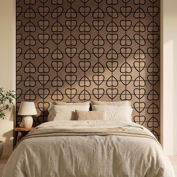 Wood Slat Panels, 12 Pcs 11.8"x11.8",Bean & Heart Black Walnut | 3D Fluted Wood Acoustic Panel Sound Absorbing Panel for Bedroom, Office, Interior Decor, (15.5ft²) Soundproof Panels - Image 2