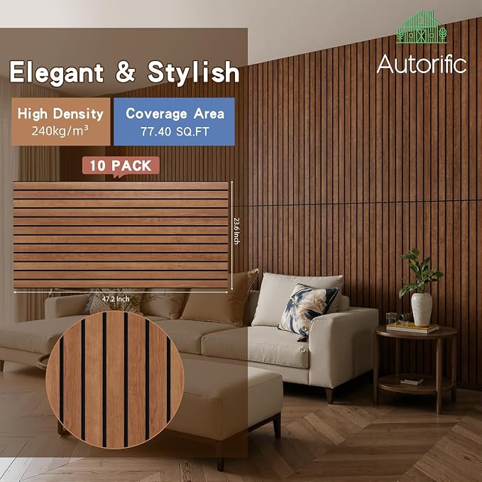 Acoustic Panels,10 Pack Sound Panels,47.2”x23.6”x0.35”,Cherry | Acoustic Wall Panels with Simulated Wood Grain Finish,Decorative Sound Dampening Panels, High-Density Polyester Fiber - Image 3