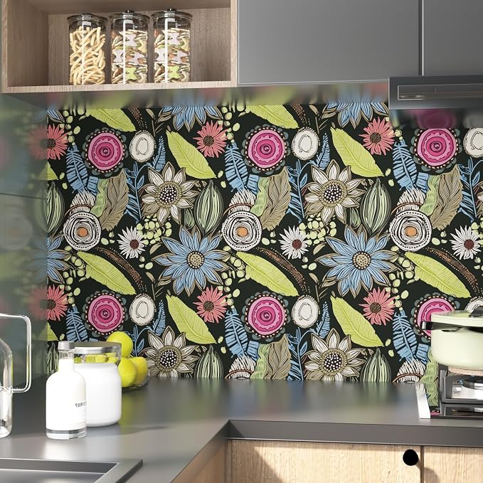 Laatse Boho Wallpaper Peel and Stick 17.5"x118", Dark Green Contact Paper | Self Adhesive/Removable/Waterproof/Thick Vinyl Wall Paper for Bathroom Bedroom Shelf Cabinet Drawer,Prepasted,Easy Peel - Image 3