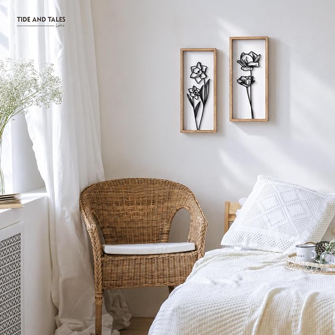 3D Black and White Wall Art (Set of 2) Lightweight, Wooden Ready-to-Hang Framed Floral Wall Art for Bathroom, Bedroom, Living Room or Office – Boho Botanical Farmhouse Decor – Gift-Boxed - Image 6