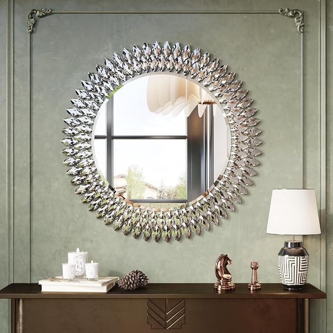 Kelly Miller 28" Jeweled Luxury Round Decorative Wall Mirror by KellyMiller