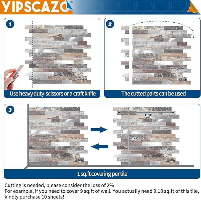 Yipscazo 2026 New Upgrade Peel and Stick Wood Metal Tile Backsplash, Stick on Tiles for Backsplash Kitchen, Bathroom (20 Sheets, Light Wood) - Image 9