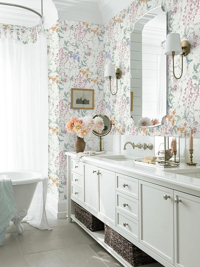 Dimoon 393"x17.3" Floral Wallpaper Beige Peel and Stick Wallpaper Cream Neutral Boho Contact Paper Botanical Wildflower Morden Cottage Renter Friendly Bathroom Flower Kitchen Self Adhesive Vinyl Roll - Image 7