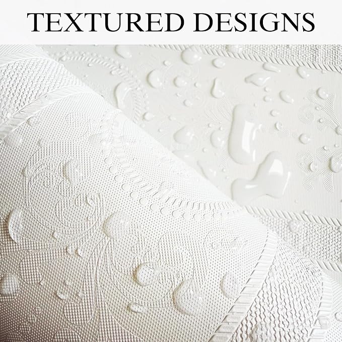 JiffDiff White 3D Embossed Textured Peel Stick Wallpaper 17.3"x1200" | Removable Renter Friendly Contact Paper, Waterproof Self Adhesive Wallpaper for Bedroom, Bathroom, Decor,144 sq. - Image 8