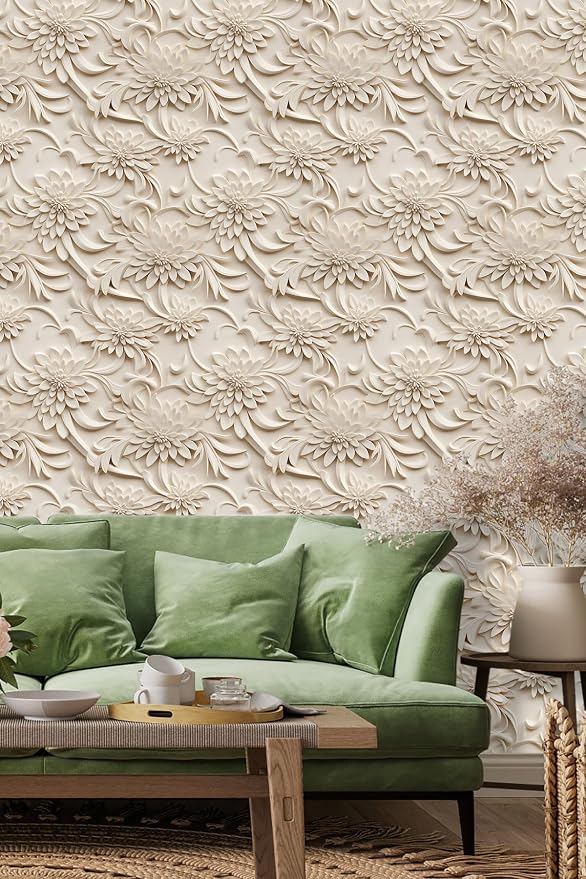 Peel and Stick Wallpaper Light Brown Scroll Floral Accent - Image 5
