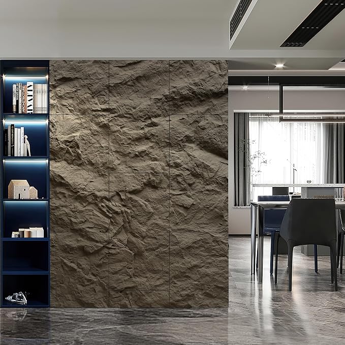 KASARO 3D Faux Stone Wall Panels, 4 Pack PU Wainscoting Grey | Thicker PU panels with realistic cement stone texture for accent walls, home & office decor, easy install, 43.3" x 23.6" - Image 5